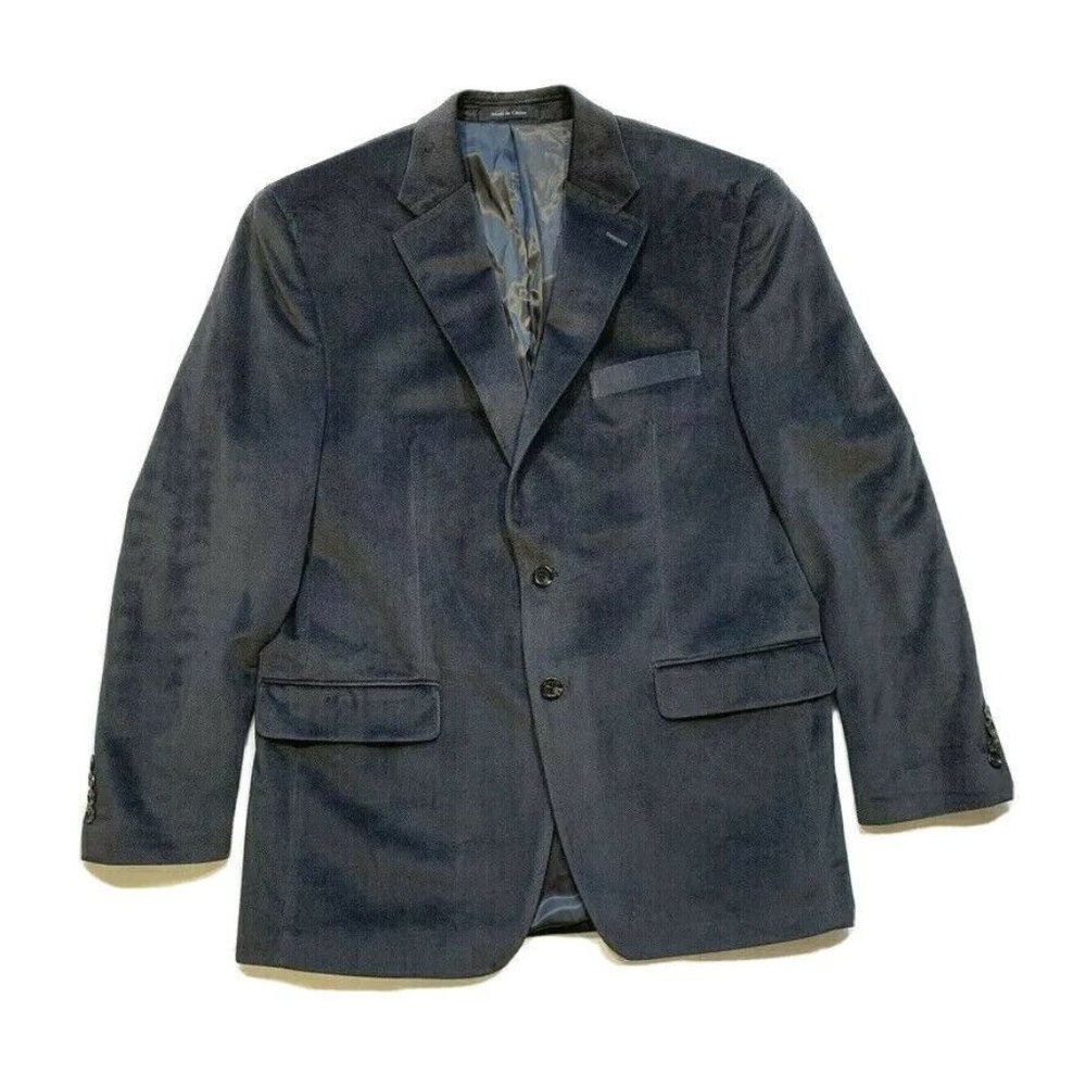 NEW Chaps Herringbone Velvet Velour Blazer Sport Jacket Coat Two Button Gray 40R